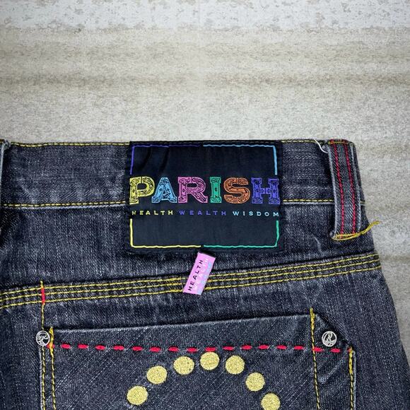 Vintage Skater Wide Leg Jeans Parish Smoke Black Wash Baggy Denim Rap Style Y2K - Picture 4 of 6